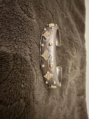 Two-Tone Silver and Gold Cuff Bracelet with Crystal Accents